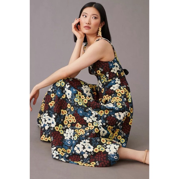 Anthro Maeve Marigold Floral jacquard Midi Dress Sleeveless Scoop Neck 12 Large - Picture 17 of 17